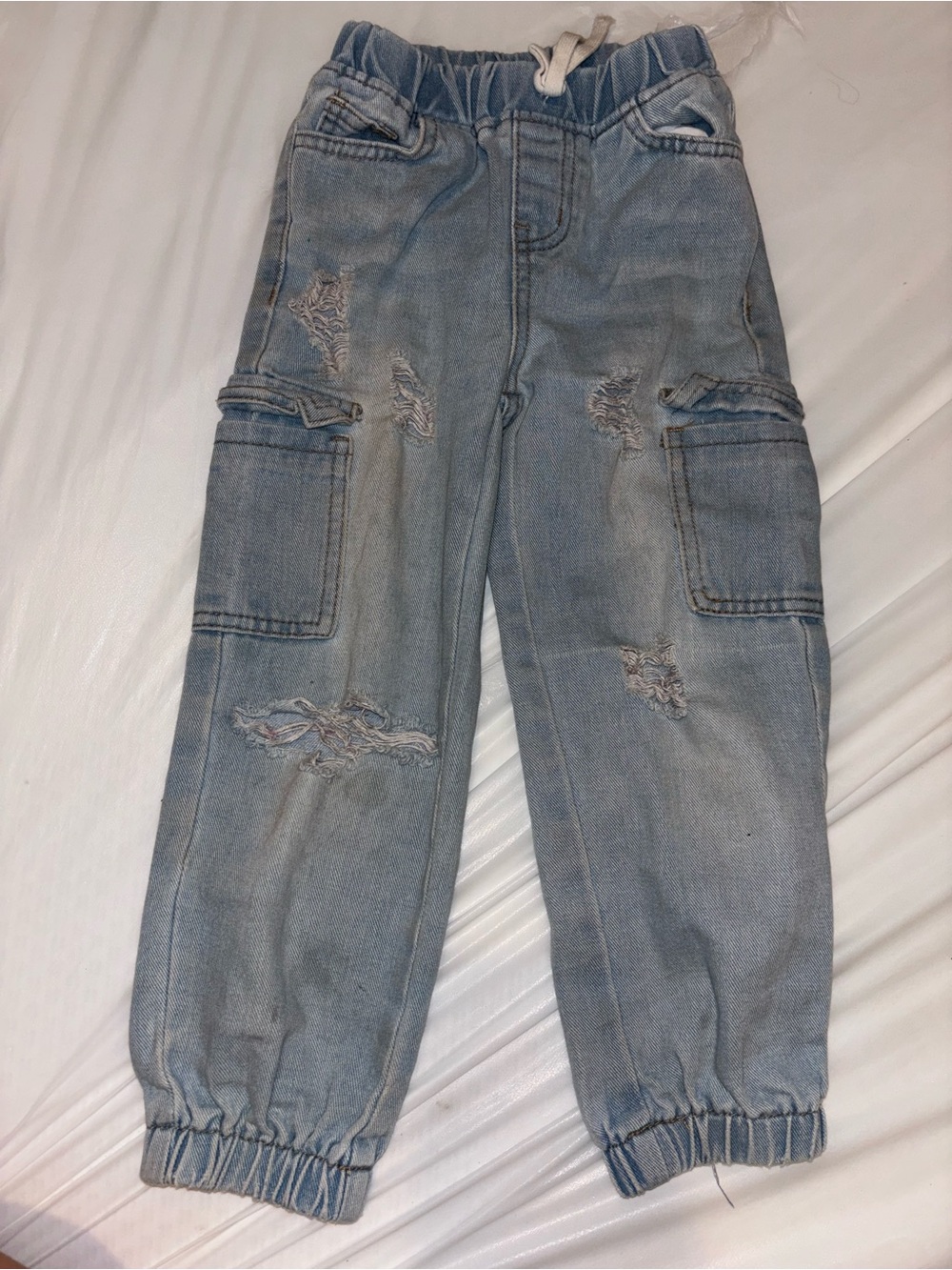 Kids Light Blue Distressed Cargo Jeans